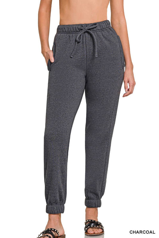 Luxe Fleece Drawstring Joggers with Pockets - Charcoal