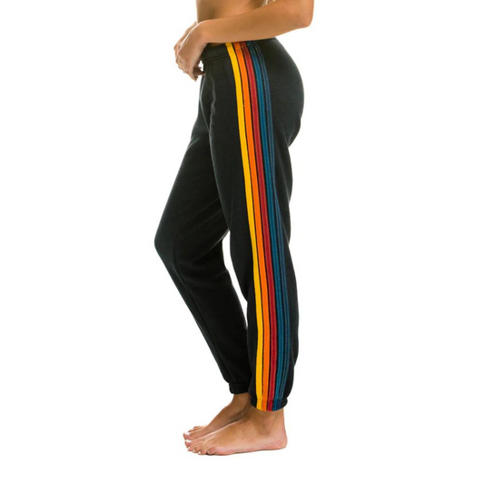 Aviator Nation -  Women's 5 Stripe Sweatpants - Charcoal