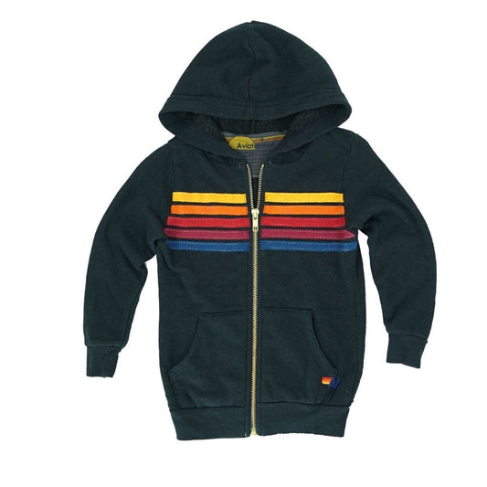 Aviator Nation - Classic Kids 5 Stripe Zip Hoodie- Charcoal Sweatshirt Aviator Nation 