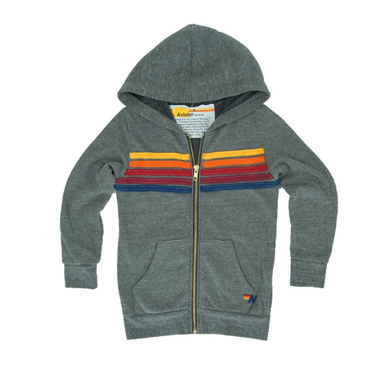 Aviator Nation - Classic Kids 5 Stripe Zip Hoodie- Heather Grey Sweatshirt Aviator Nation 