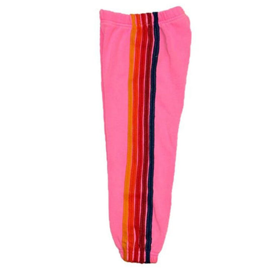 Aviator Nation - Kid's Classic 5 Stripe Sweatpants - Neon Pink Pants Aviator Nation 